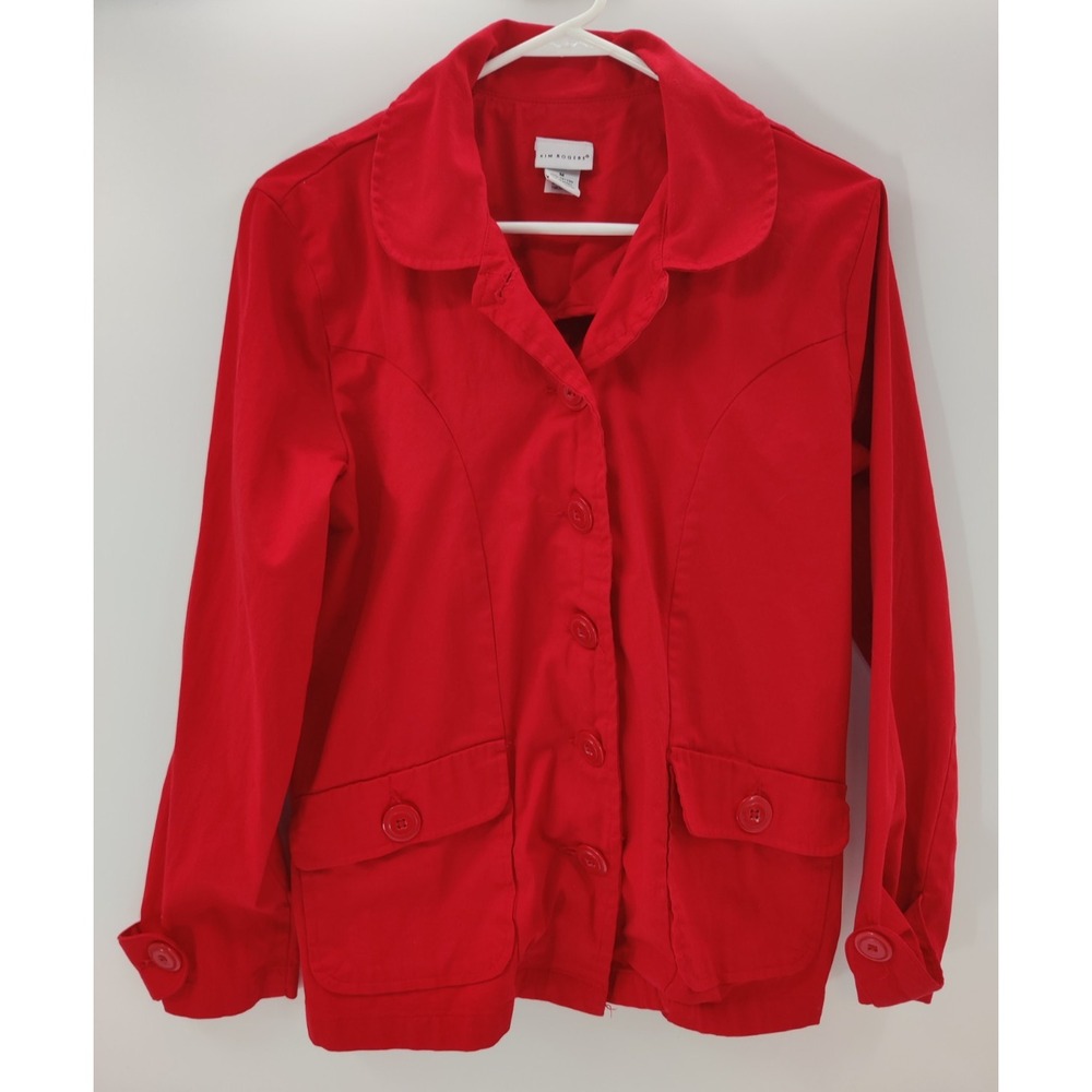 Kim‎ Rogers Red Cotton Blend Button Front Utility Jacket Womens Medium